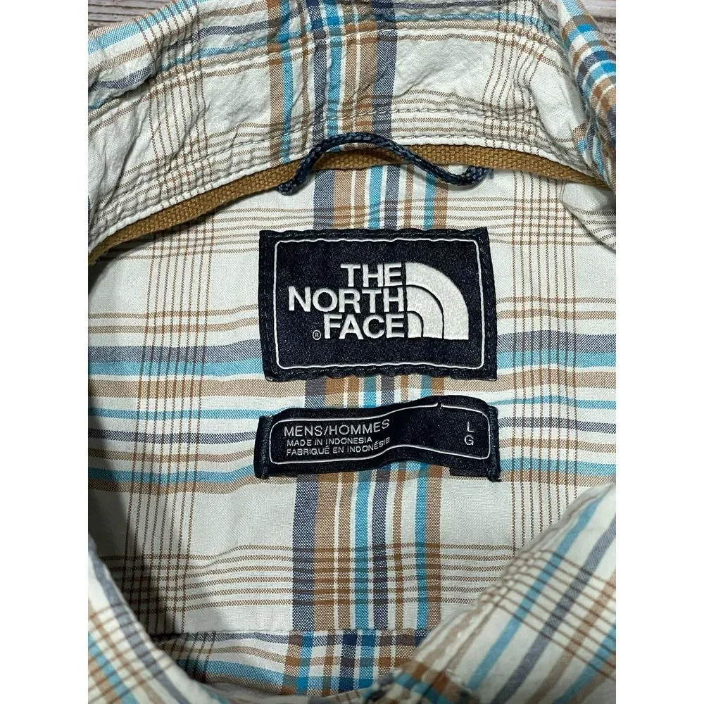The North Face Men's Short Sleeve Button Up Shirt Off White Blue